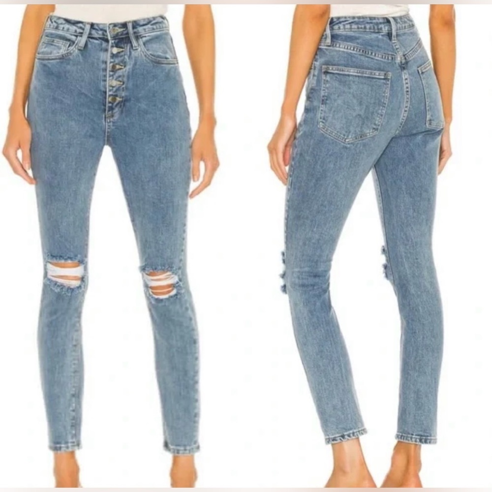 NWT We Wore What The Danielle Button High Rise Fly Skinny Distressed Denim Jeans